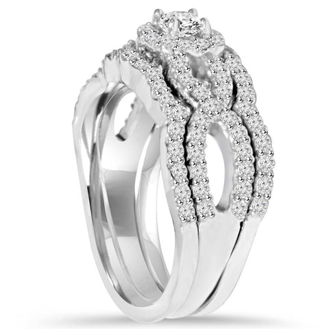 1 1/10Ct Diamond Engagement Bridal Wedding Ring Set 10K White Gold