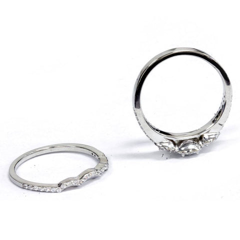 1.00Ct 3 Stone Diamond Engagement Wedding Ring Set 10K White Gold