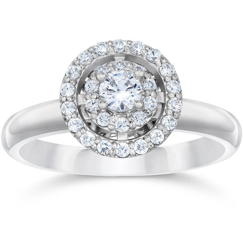 Vintage Double Halo Diamond Engagement Ring 5/8 Carat 14K White Gold