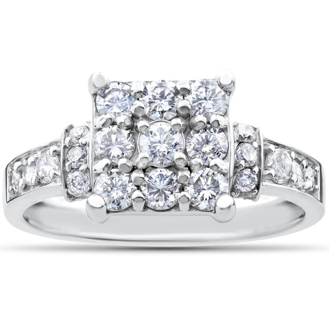 1.00ct Diamond Cluster Halo Engagement Ring 14k White Gold