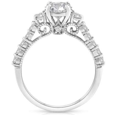 1 1/2ct Diamond Vintage 3 Stone Engagement Ring 14k White Gold