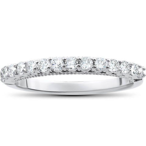 1/2ct Diamond Stackable Ring Vintage Womens Anniversary Band 14k White Gold
