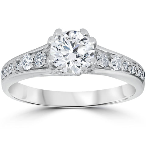 Designer Diamond Engagement Ring (1ct center) 14k White Gold Enhanced