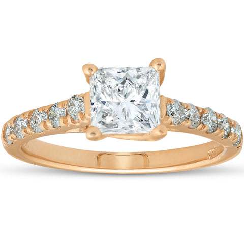 1 1/4ct Princess Cut Diamond 1ct center Engagement Ring 14k Yellow Gold Enhanced