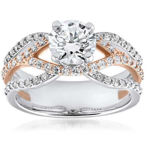 G SI 1 3/4ct Diamond Multi Row 1ct Center Engagement Ring 14k Rose Gold Enhanced