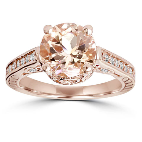 Morganite & Diamond Vintage Engagement Ring 2 Carat Antique 14K Rose Gold