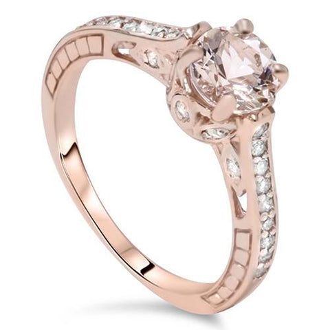 1ct Morganite & Diamond Vintage Engagement Ring 14K Rose Gold