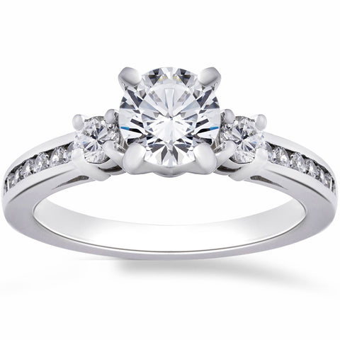 1ct Three Stone Diamond Engagement Anniversary Ring 14K White Gold