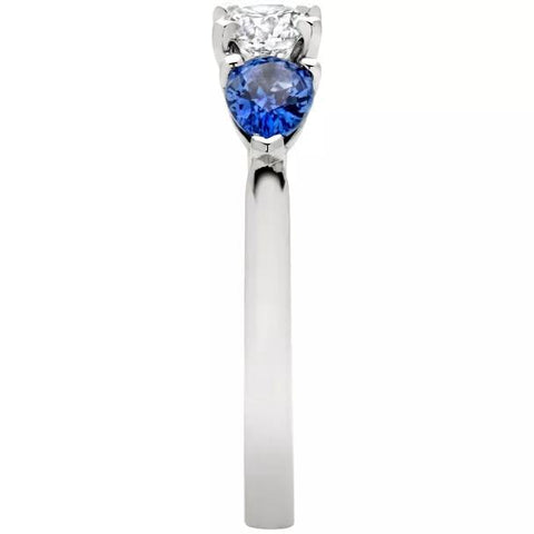 1ct 3 Stone Pear Shape Treated Blue Sapphire & Diamond Engagement Ring 14K White Gold