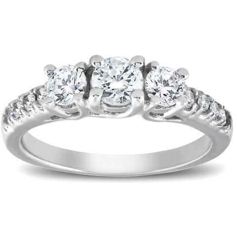 G/VS 1 1/4ct Three Stone 100% Diamond Engagement Ring 14K White Gold Lab Grown