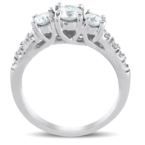 1 1/10Ct Natural Diamond Three Stone Engagement Ring 14K White Gold
