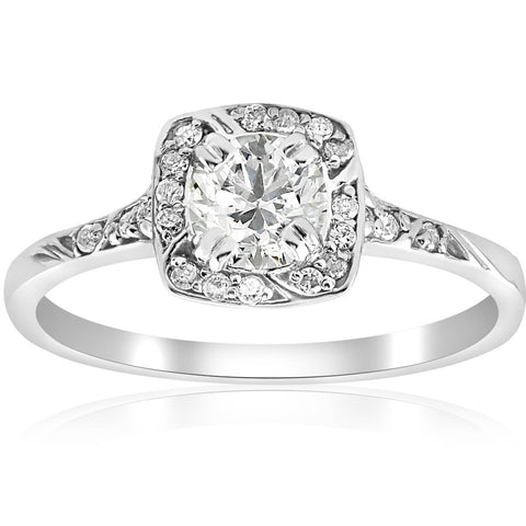 1 ct Diamond Cushion Halo Engagement Ring .90ct Center Vintage Antique Deco 14k