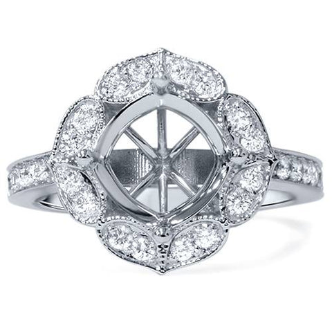 1/2ct Antique Diamond Halo Engagement Ring Setting 14K White Gold