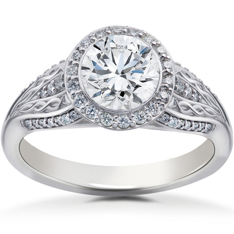 VS 1 1/4Ct Lab Grown 100% Diamond Vintage Halo Engagement Ring White Gold 14k