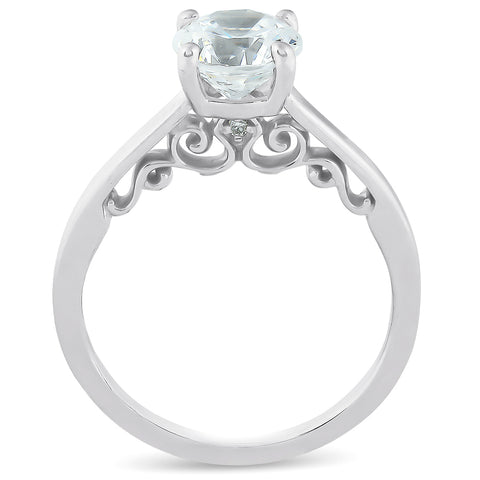 1 1/2 Ct Diamond & CZ Engagement Ring 14k White Gold