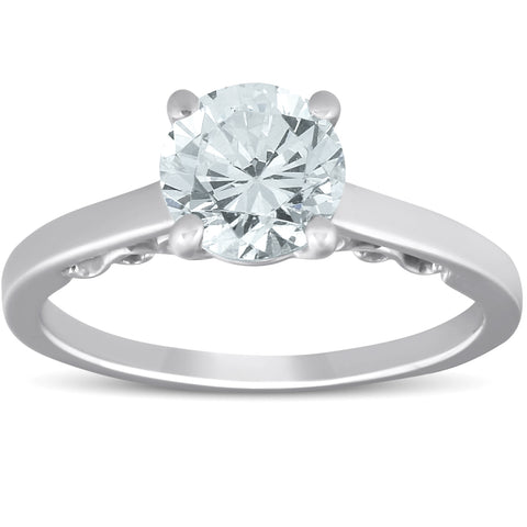 1 1/2 Ct Diamond & CZ Engagement Ring 14k White Gold