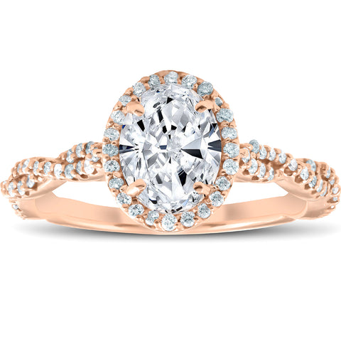 SI/G 1.25 Ct Oval Halo Diamond Infinity Engagement Ring 14k Rose Gold Enhanced