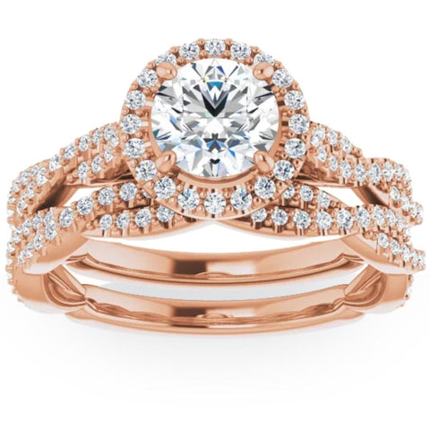 G/SI 1.50ct Diamond Halo Vine Engagement Wedding Ring Set Rose Gold Enhanced
