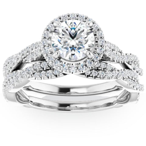 G/SI 1.50ct Diamond Halo Vine Engagement Wedding Ring Set White Gold Enhanced