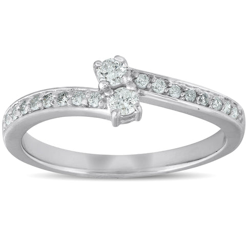 1/4 Ct Two Stone Diamond Engagement Forever Us Ring White Gold Anniversary Band