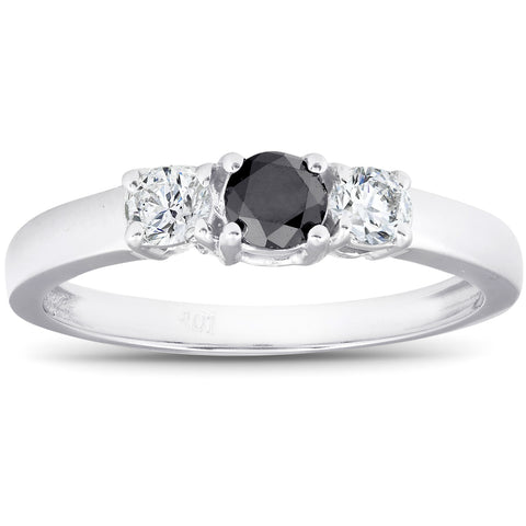 1/2ct Round Black & White Diamond 3-Stone Engagement Ring 10K White Gold