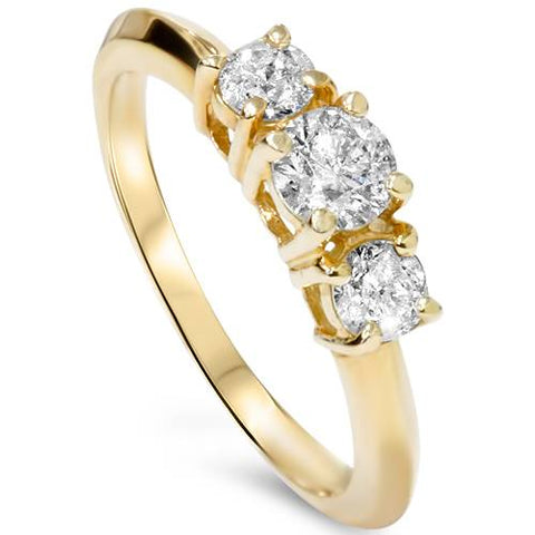 1ct Three Stone Diamond Engagement Solitaire Anniversary Ring 14K Yellow Gold