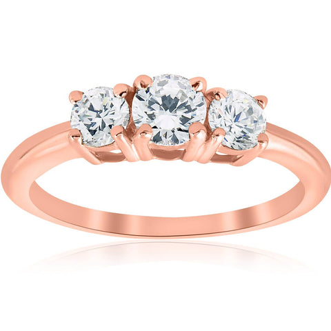1ct 3 Stone Diamond Engagement Round Cut Ring 14k Rose Gold