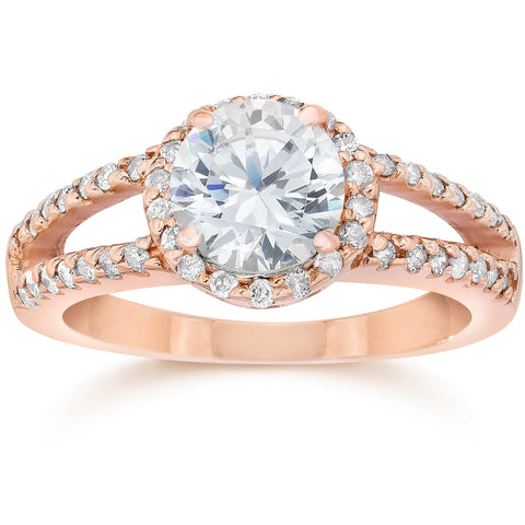 2ct Enhanced Diamond (1 1/2Ct Center) Halo Engagement Ring 14K Rose Gold Vintage
