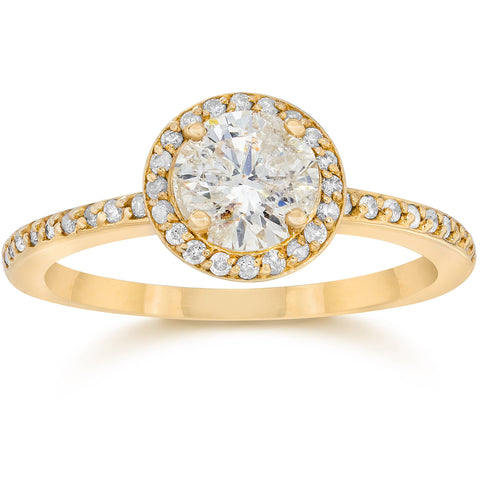 7/8 Carat Diamond Halo Engagement Ring 14K Yellow Gold