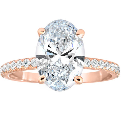 2 1/2Ct Oval Diamond & Moissanite Engagement Ring 14k Rose Gold