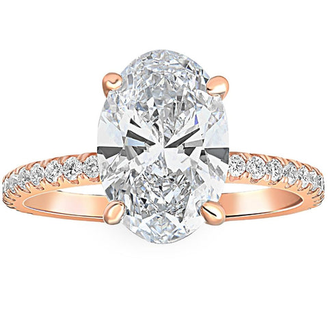 VS 2 1/2Ct Oval Diamond Engagement Ring 14k Rose Gold Lab Grown