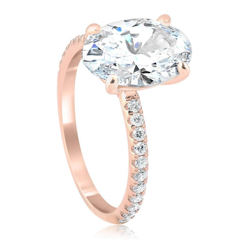 G/VS 2.50Ct Oval Moissanite & Diamond Engagement Ring 14k Rose Gold Lab Grown