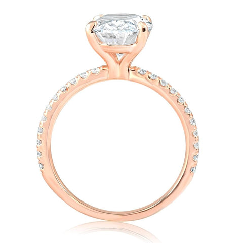 2 1/2Ct Oval Diamond & Moissanite Engagement Ring 14k Rose Gold