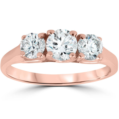 1ct Three Stone Solitaire Diamond Anniversary Engagement Ring 14k Rose Gold