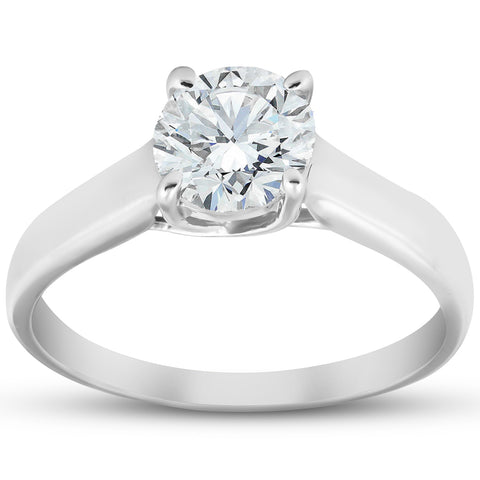 1 ct Round Solitaire Diamond Engagement Ring 14 k White Gold Clarity Enhanced
