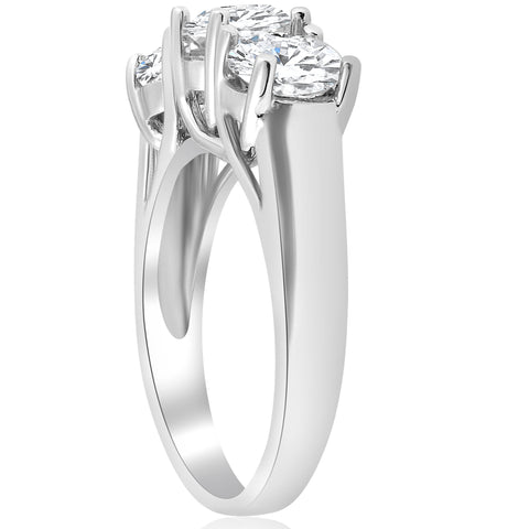 3ct Three Stone Diamond Wedding Anniversary Ring 14K White Gold Enhanced
