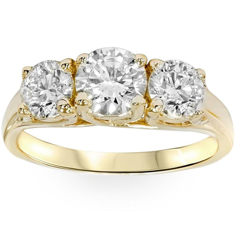 H/SI 2ct 3-Stone Diamond Engagement 14K Yellow Gold Round Brilliant Cut Enhanced