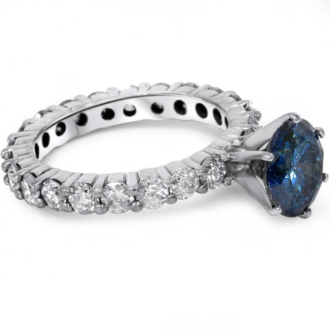 4 3/4ct Treated Blue & White Diamond Eternity Engagement Ring 14K White Gold