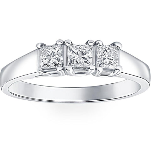 1ct Three Stone Princess Cut Diamond Ring 14K White Gold