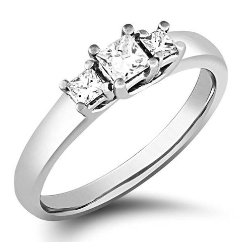 Women's 1/2ct Three Stone Princess Cut Diamond Ring Solid 14K White Gold
