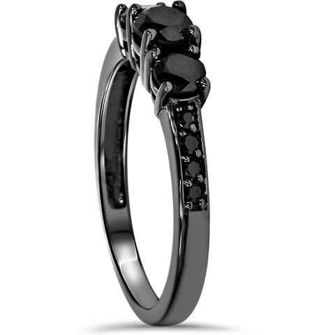 1 1/5ct Black Treated Diamond 3 Stone Engagement Annivesary Ring 10K Black Gold