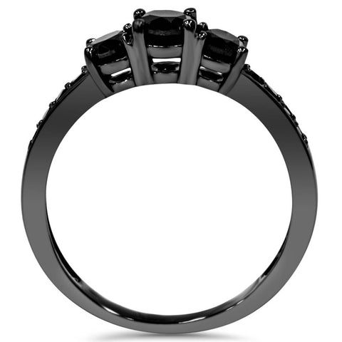 1 1/5ct Black Treated Diamond 3 Stone Engagement Annivesary Ring 10K Black Gold