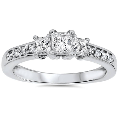 1/3ct Three Stone Princess Cut Diamond Engagement Ring 14K White Gold