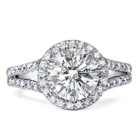 2 1/2ct Halo Diamond Engagement Ring Split Shank Pave Enhanced 14k White Gold