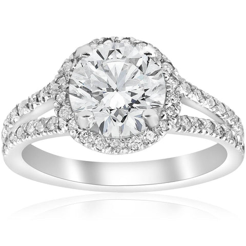 G I1 2 1/2ct Halo Diamond Engagement Ring Split Shank Pave Enhanced 14k White Gold