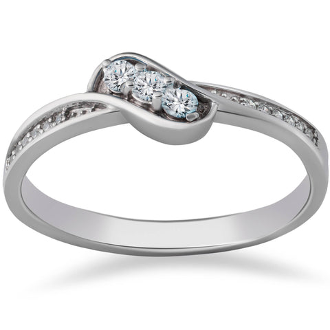 1/6ct 3-Stone Diamond Promise Engagement Ring 14K White Gold
