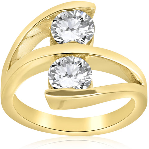 G/SI 2 ct Diamond Enhanced Two Stone Forever Us Engagement Ring 14k Yellow Gold