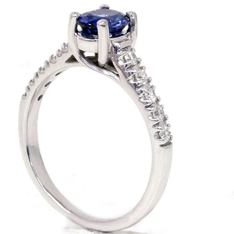 7/8ct Blue Sapphire Accent Diamond Ring 14K White Gold