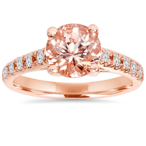 8MM Morganite & 1/4 Carat Diamond 14K Rose Gold Engagement Ring (1 3/4TW)