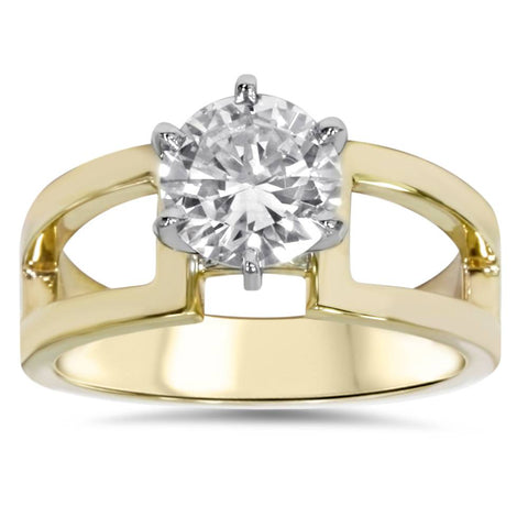 2ct Round Solitaire Clarity Enhanced Diamond Engagement Ring 14K Yellow Gold
